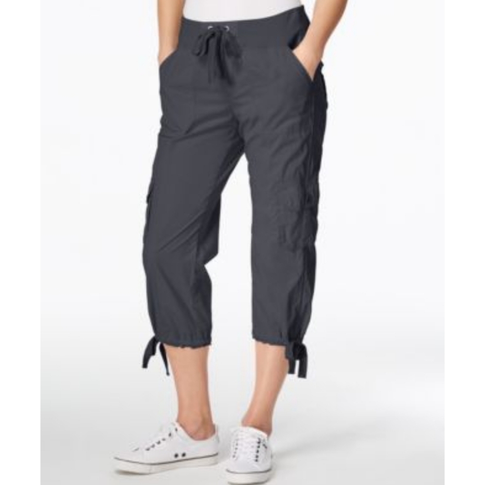 Women's Drawstring Cargo Capri Pants - Charcoal